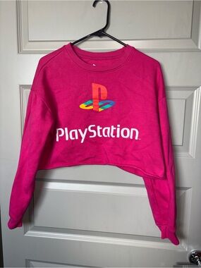 Sony Pink PlayStation Cropped Sweatshirt with Multicolor Logo